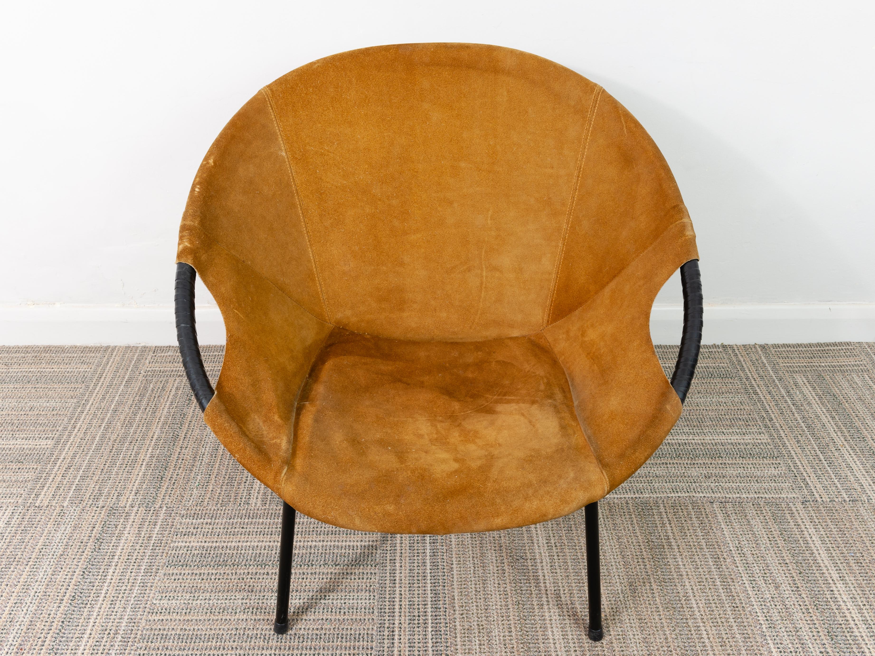 1960s Suede Circle Balloon Chair by Lusch Erzeugnis for Lusch & Co. 1
