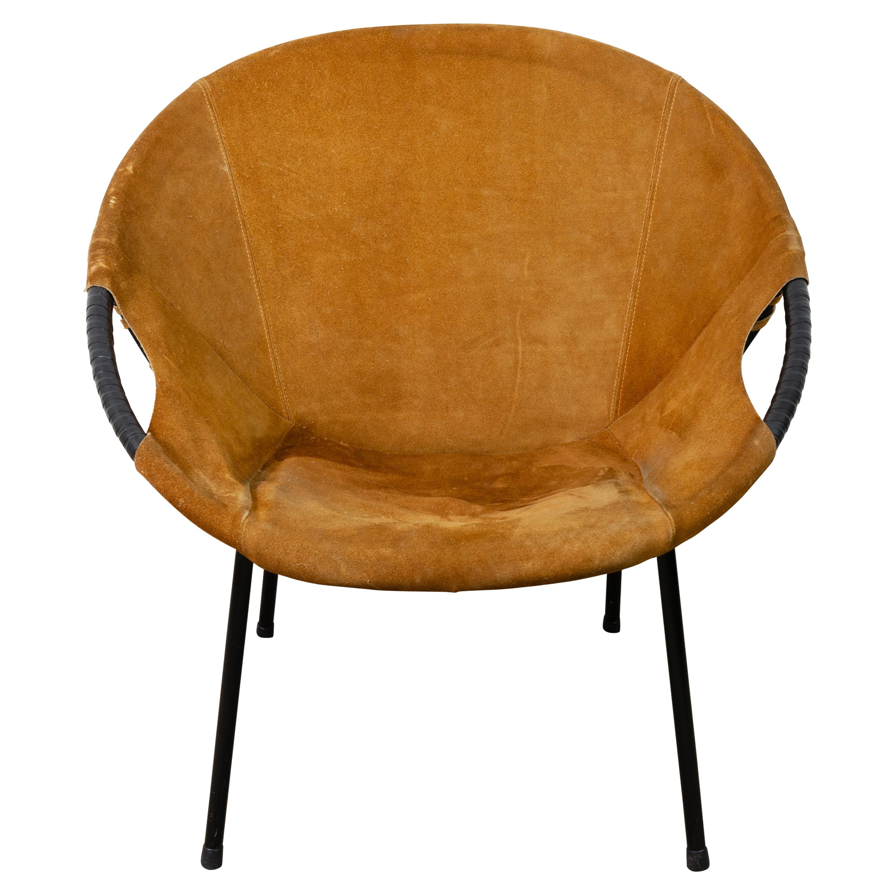 1960s Suede Circle Balloon Chair by Lusch Erzeugnis for Lusch & Co.