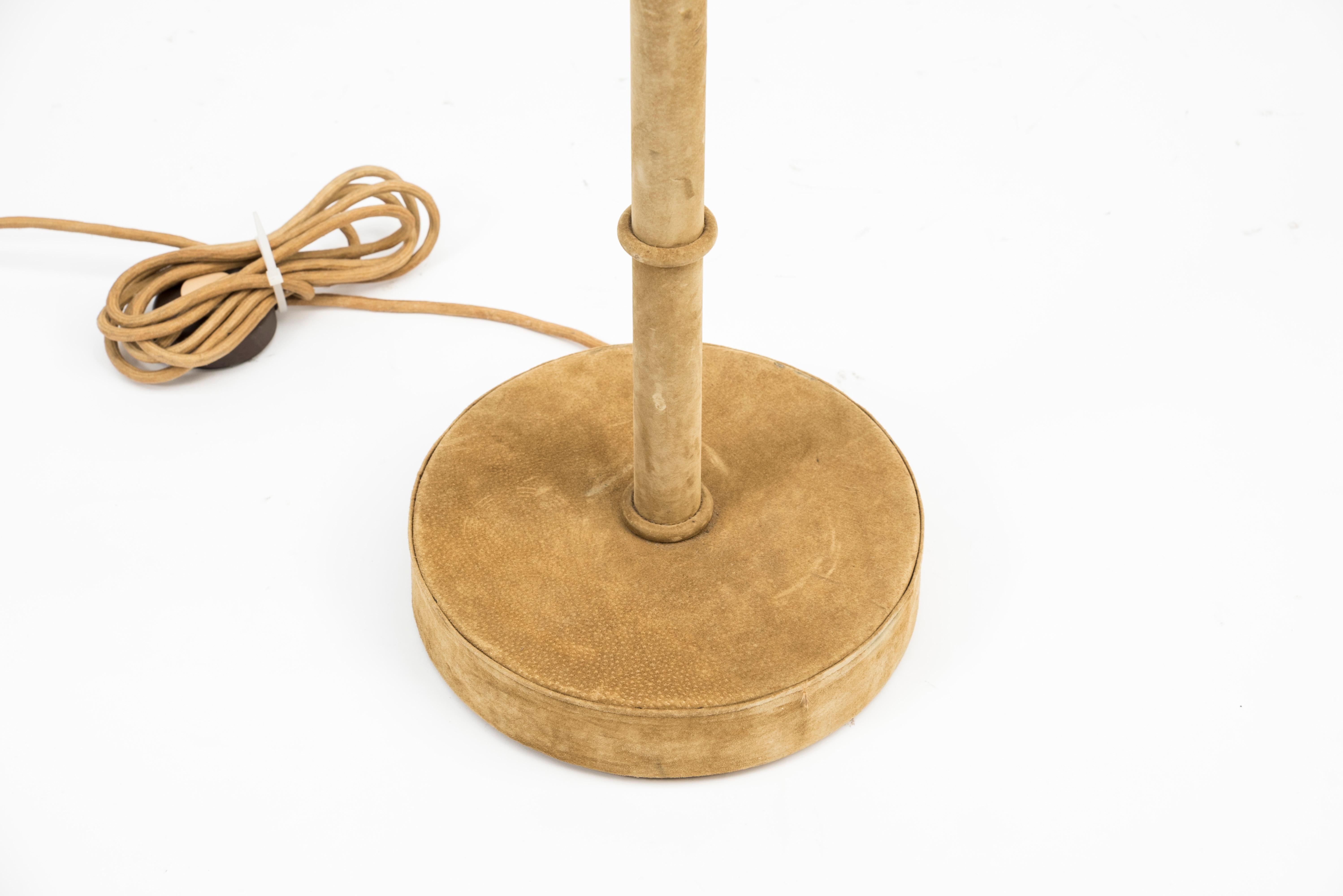 French 1960s Suede Floor Lamp with Goatskin Shade