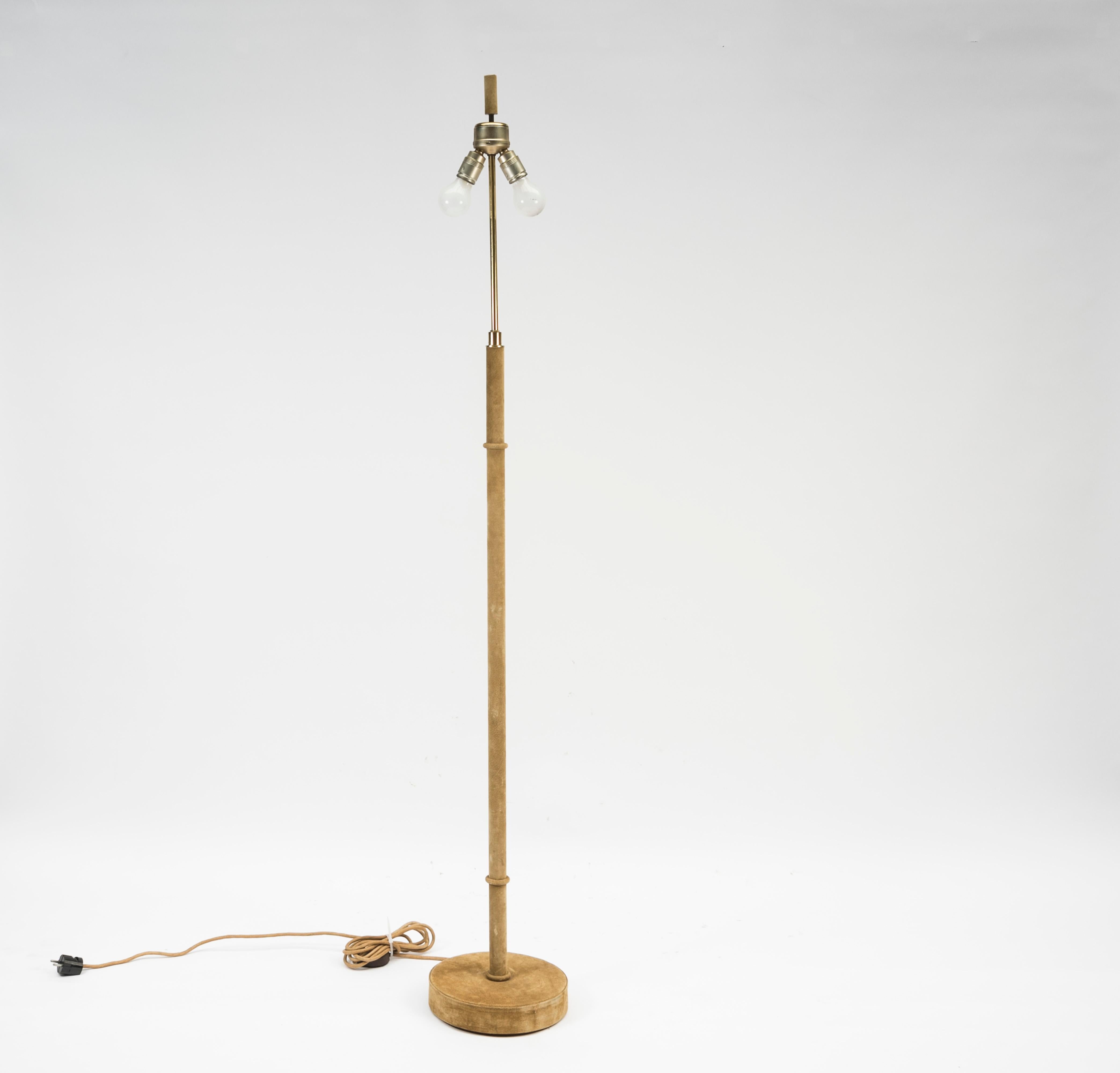 Late 20th Century 1960s Suede Floor Lamp with Goatskin Shade