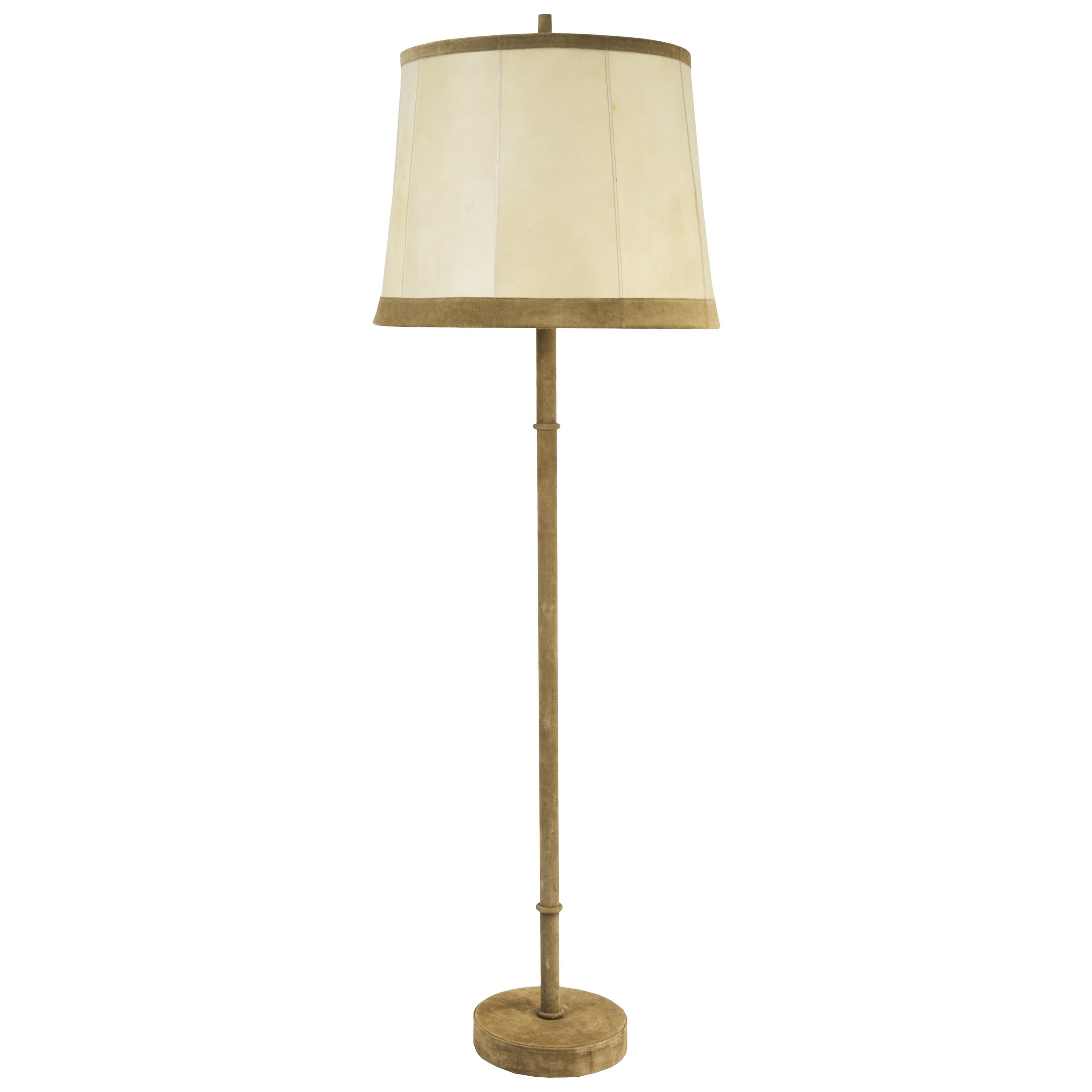 1960s Suede Floor Lamp with Goatskin Shade