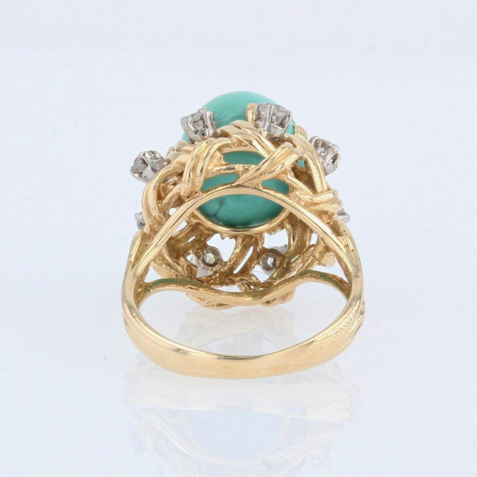 1960s Sugarloaf Turquoise Diamonds 18 Karat Yellow Gold Ring For Sale 10