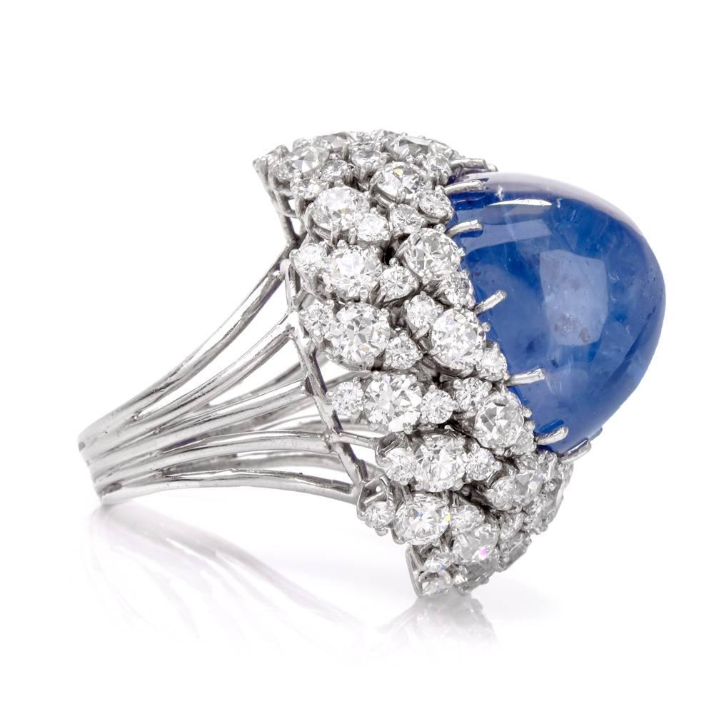 Women's 1960s Sugerloaf Sapphire Diamond Platinum Cocktail Ring