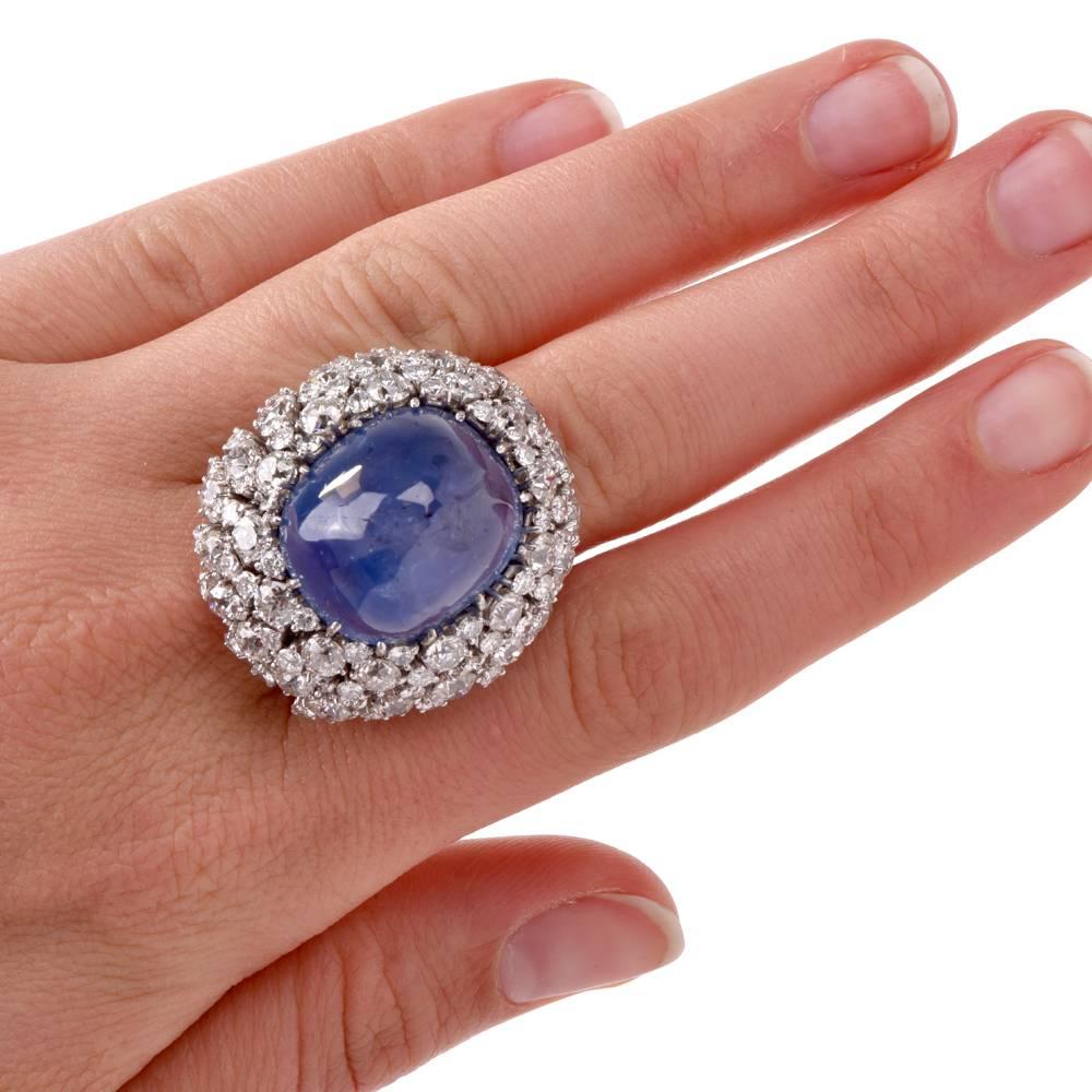 1960s Sugerloaf Sapphire Diamond Platinum Cocktail Ring 3