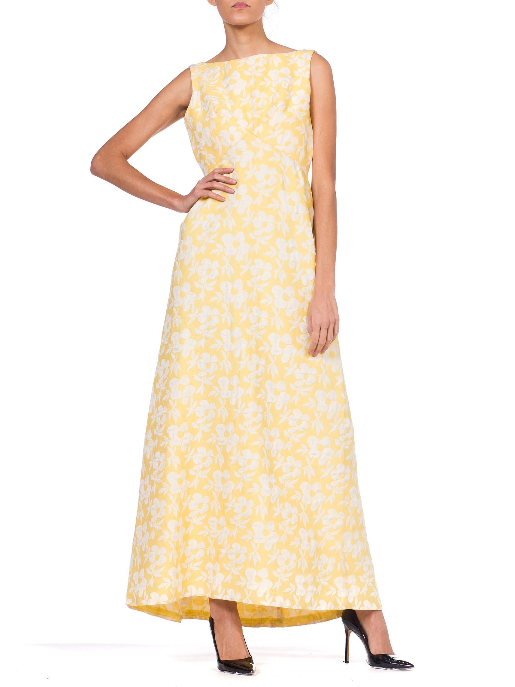 Women's 1960s Summer Formal Yellow Floral Gown