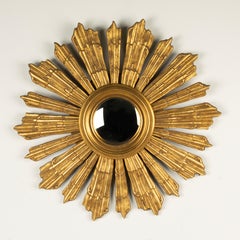 1960er Jahre Sunburst-Spiegel - Vergoldeter Stuck auf Holz - Konvexspiegel Glas