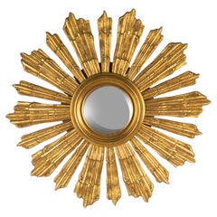 1960s Sunburst Mirror - Gilt Stucco on Wood - Convex Mirror Glass
