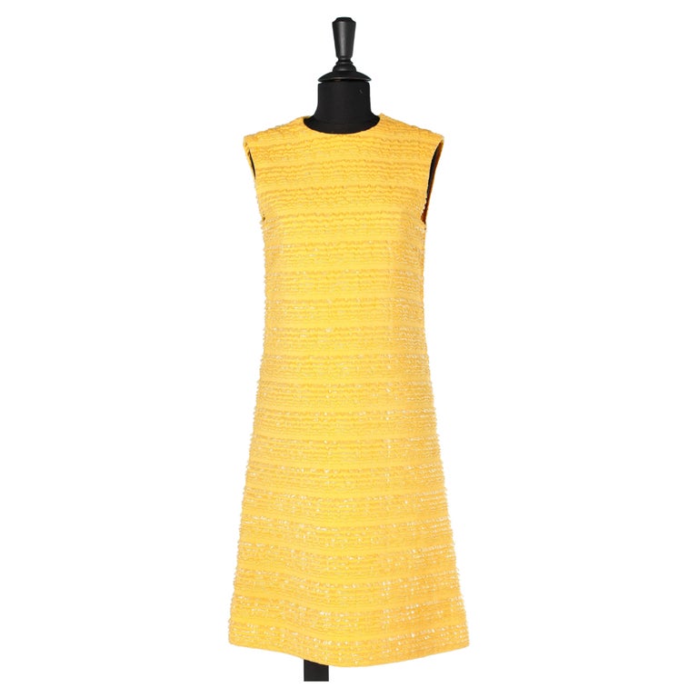 1960's sunflower yellow dress with small ribbon ruffles in shiny