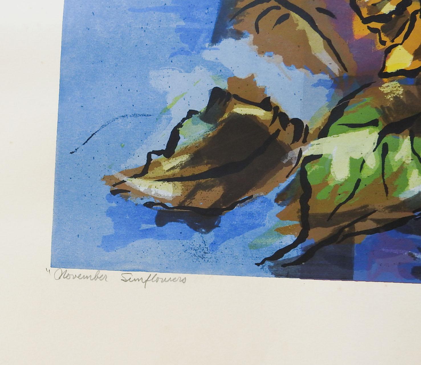 Sonnenblumen Serigraphie-Druck von Guy MacCoy aus den 1960er Jahren (20. Jahrhundert) im Angebot