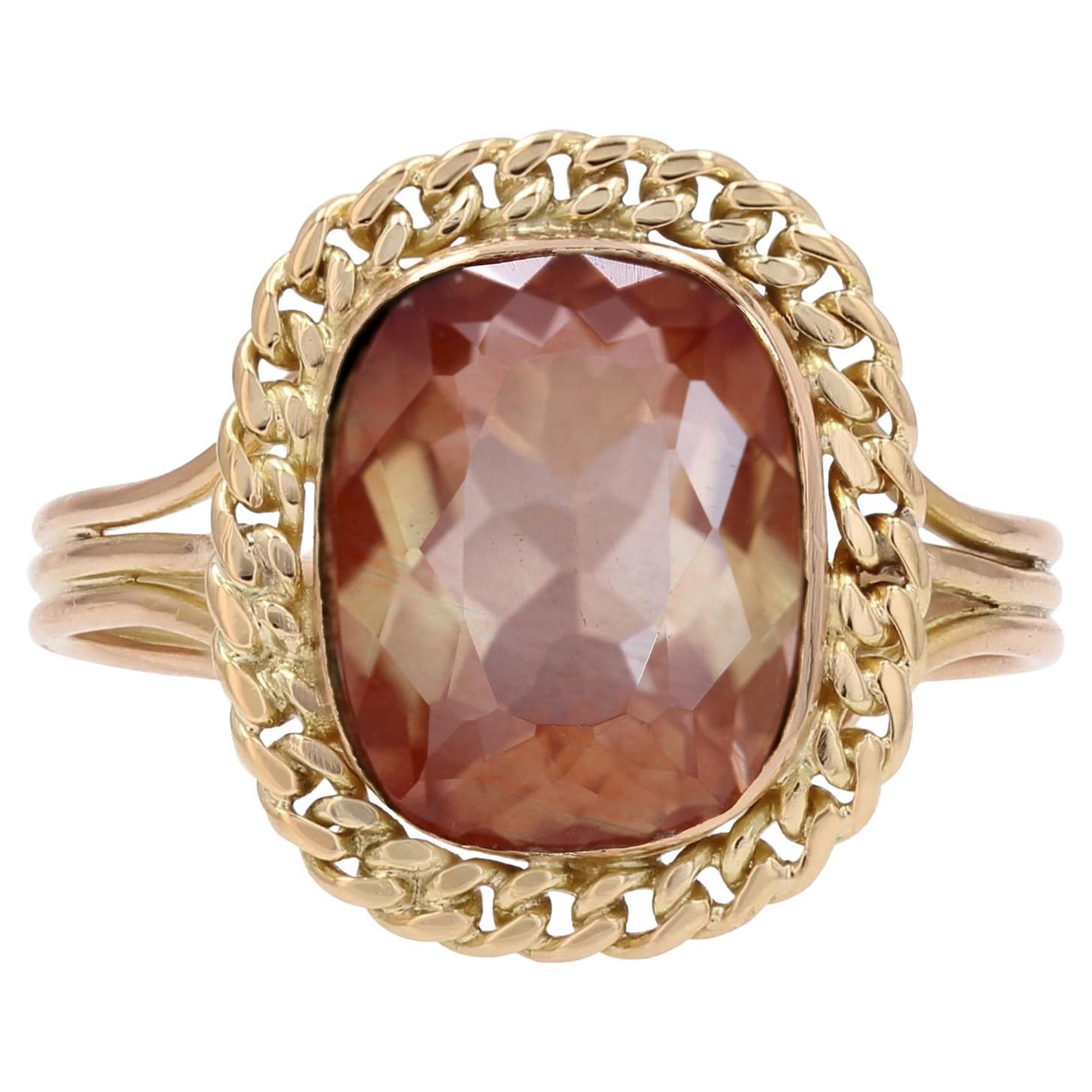 1960s Sunstone 18 Karat Yellow Gold Retro Ring en vente