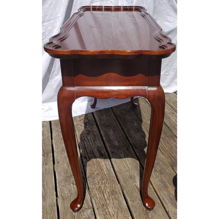 Brass 1960s Superior Furniture Scallop Edge Solid Walnut Console Table For Sale