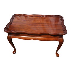 1960s Superior Furniture Solid Walnut Scallop Edge Tea Table with Pull Out Tray