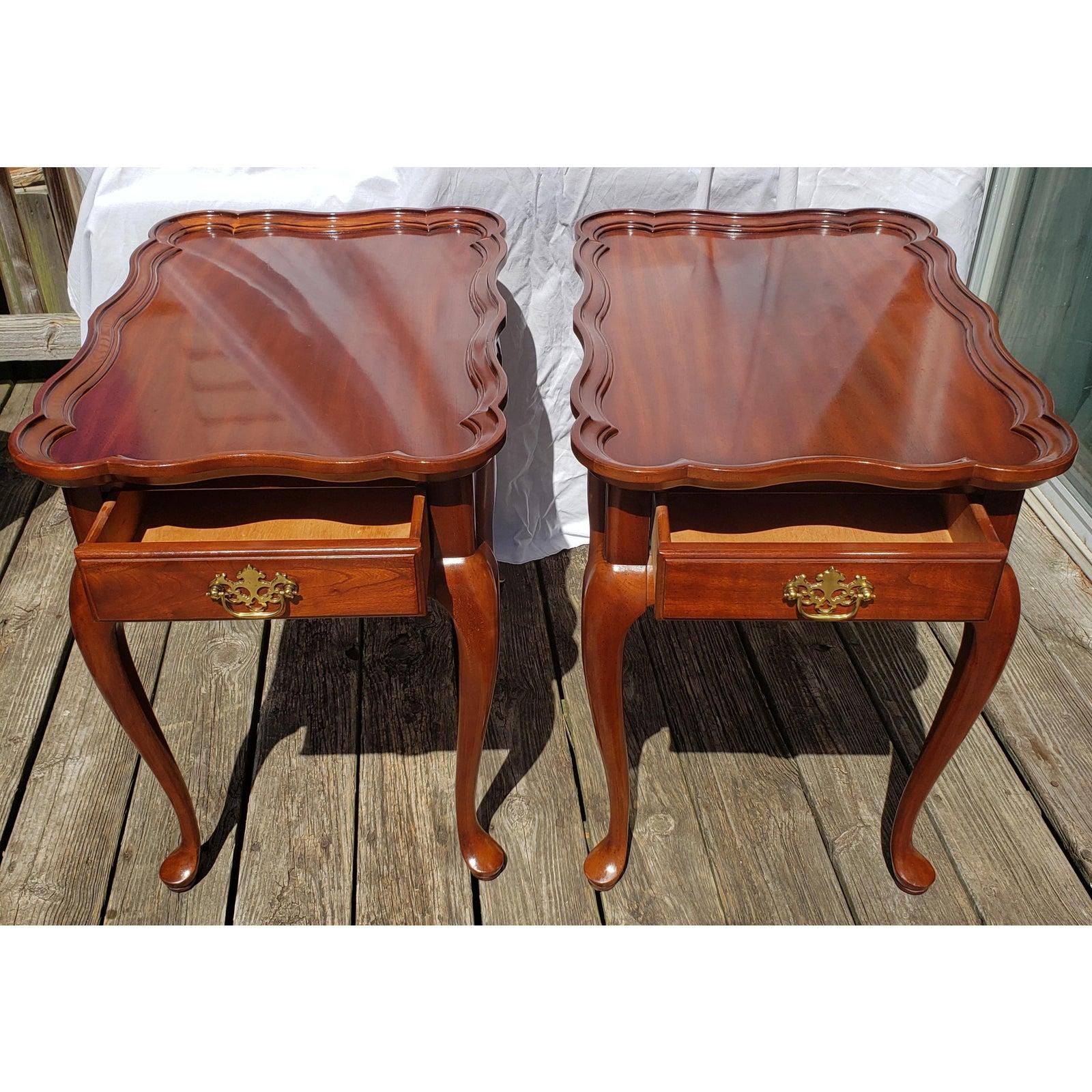 Queen Anne 1960s Superior Furniture Solid Walnut Scallop Top Side Tables, a Pair