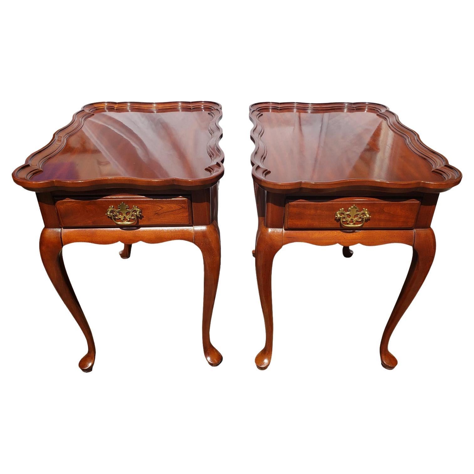 1960s Superior Furniture Solid Walnut Scallop Top Side Tables, a Pair