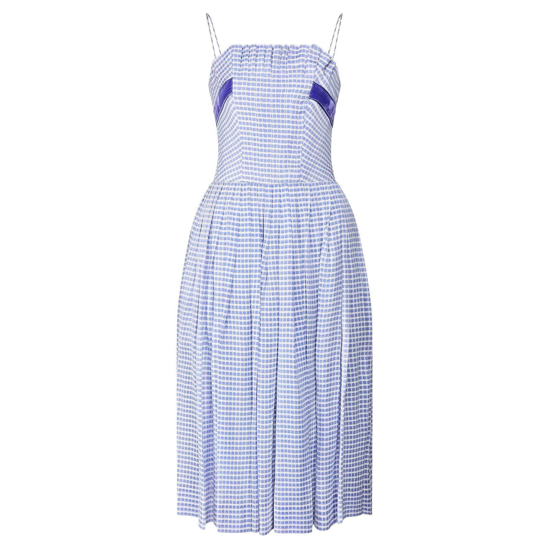 1960s Susan Small Lilac and White Spaghetti Strap Dress