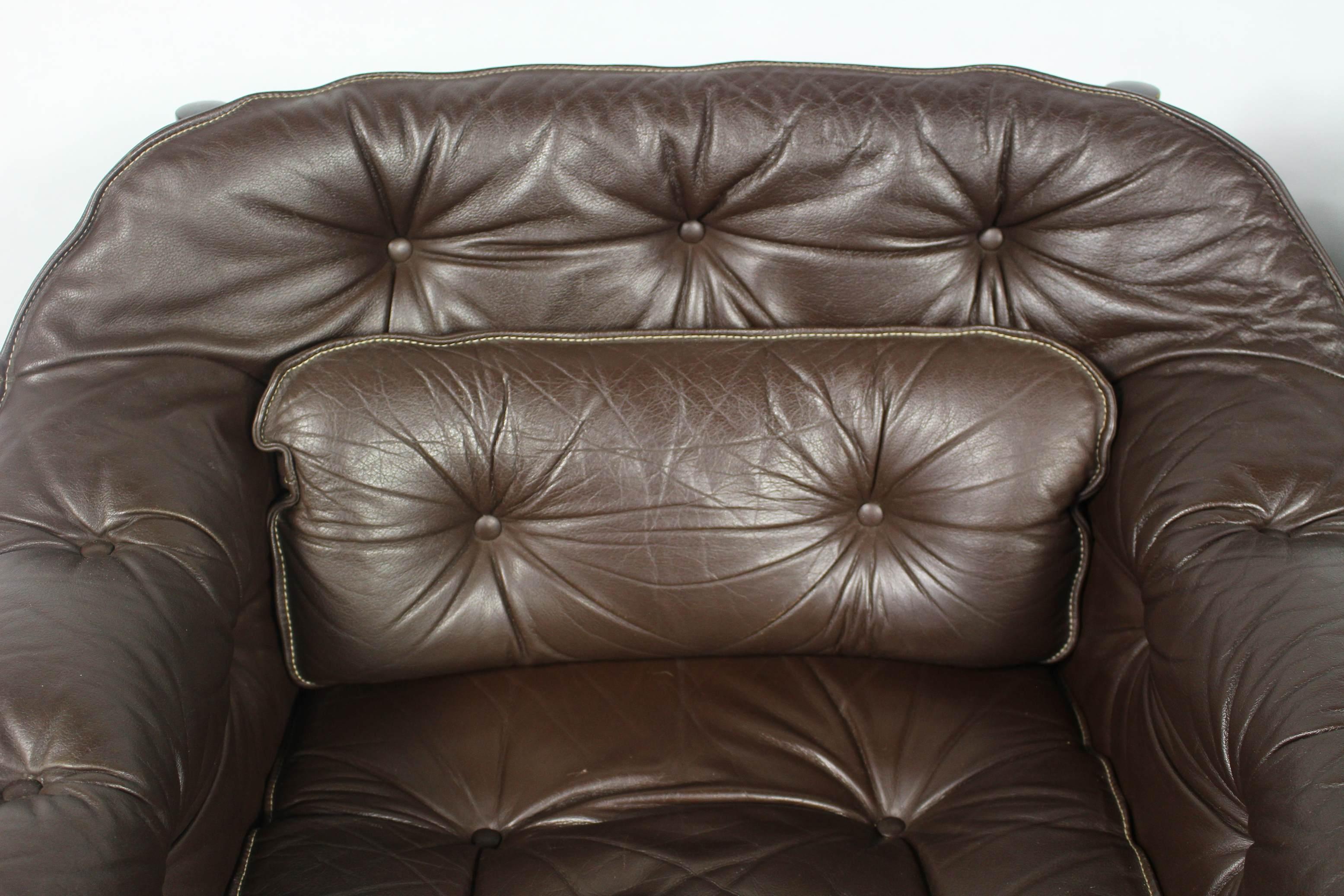 Scandinavian Modern 1960s Sven Ellekaer Brown Leather Chairs For Coja  For Sale