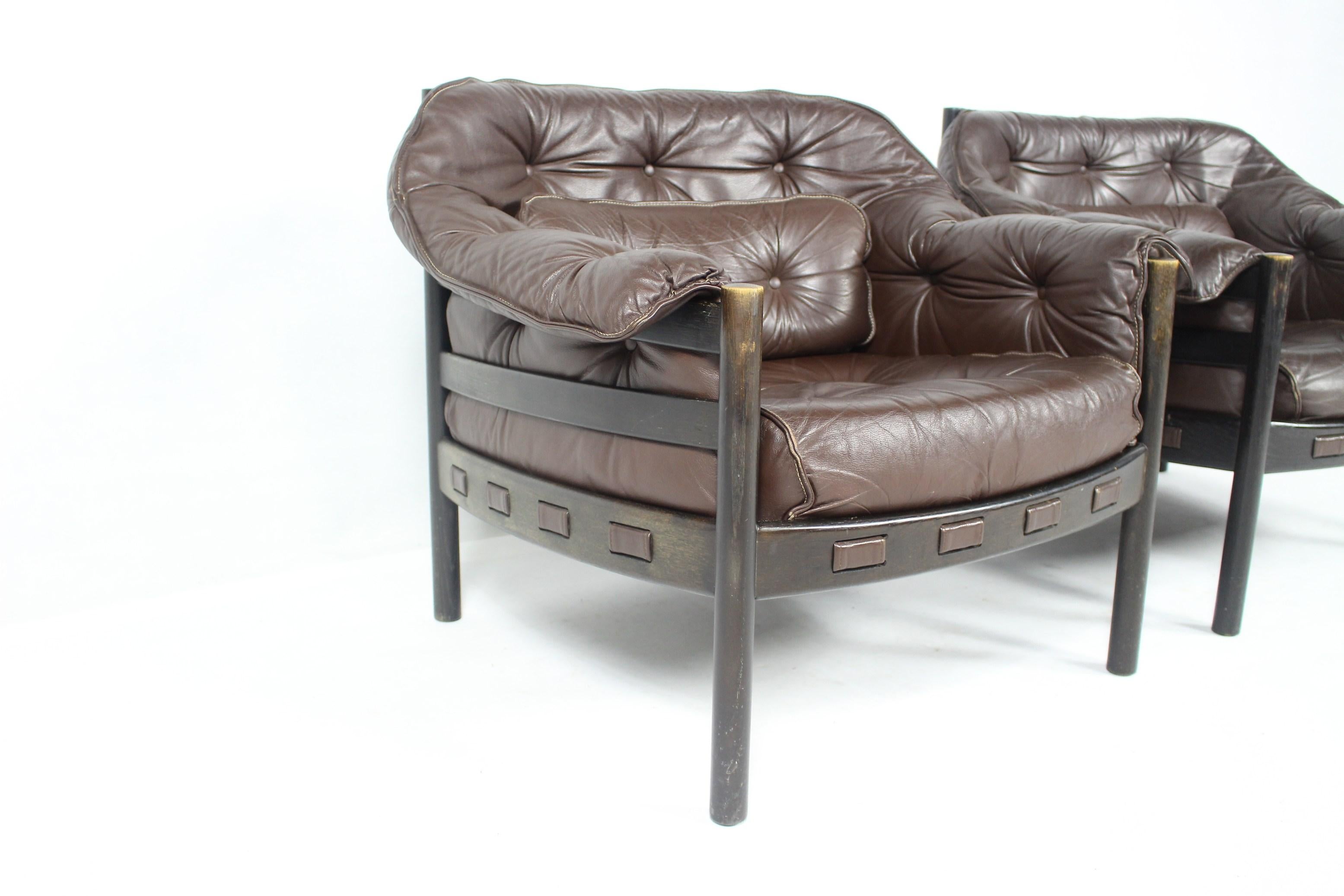 Swedish 1960s Sven Ellekaer Brown Leather Chairs For Coja  For Sale