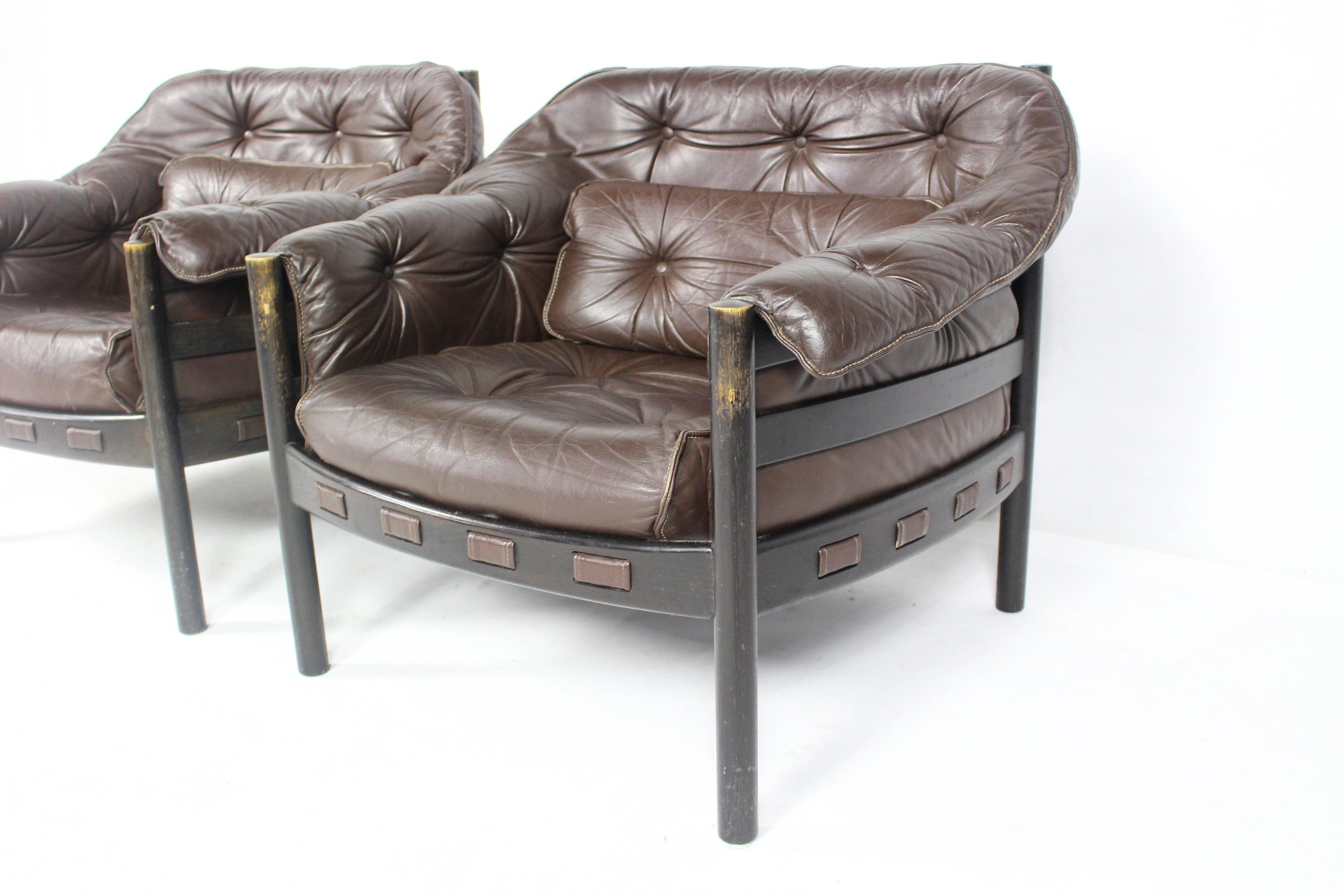 1960s Sven Ellekaer Brown Leather Chairs For Coja  For Sale 3