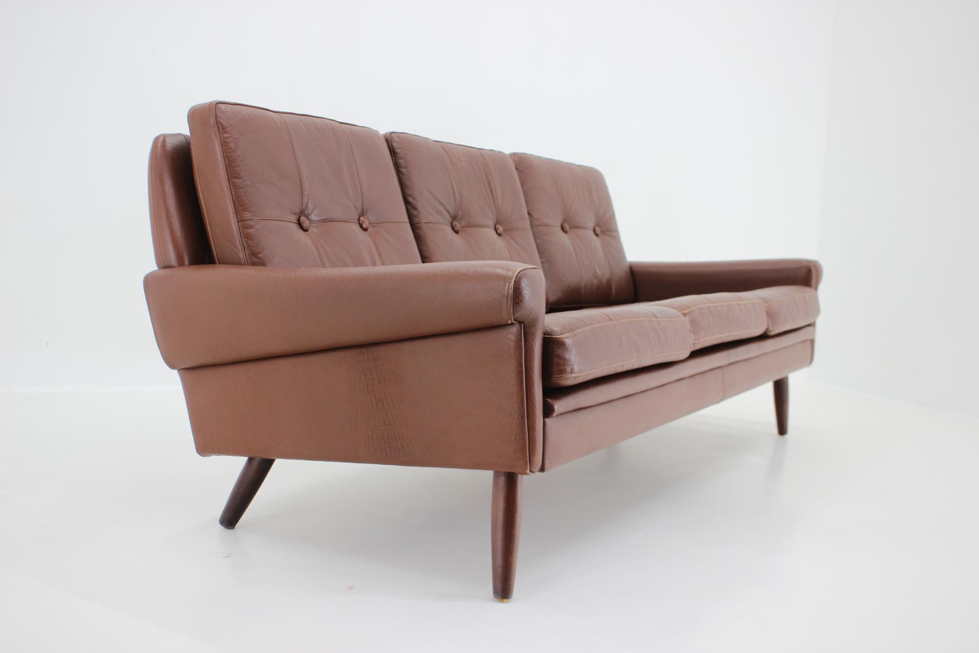 Danish 1960s Svend Skipper Brown Leather 3-Seater Sofa, Denmark