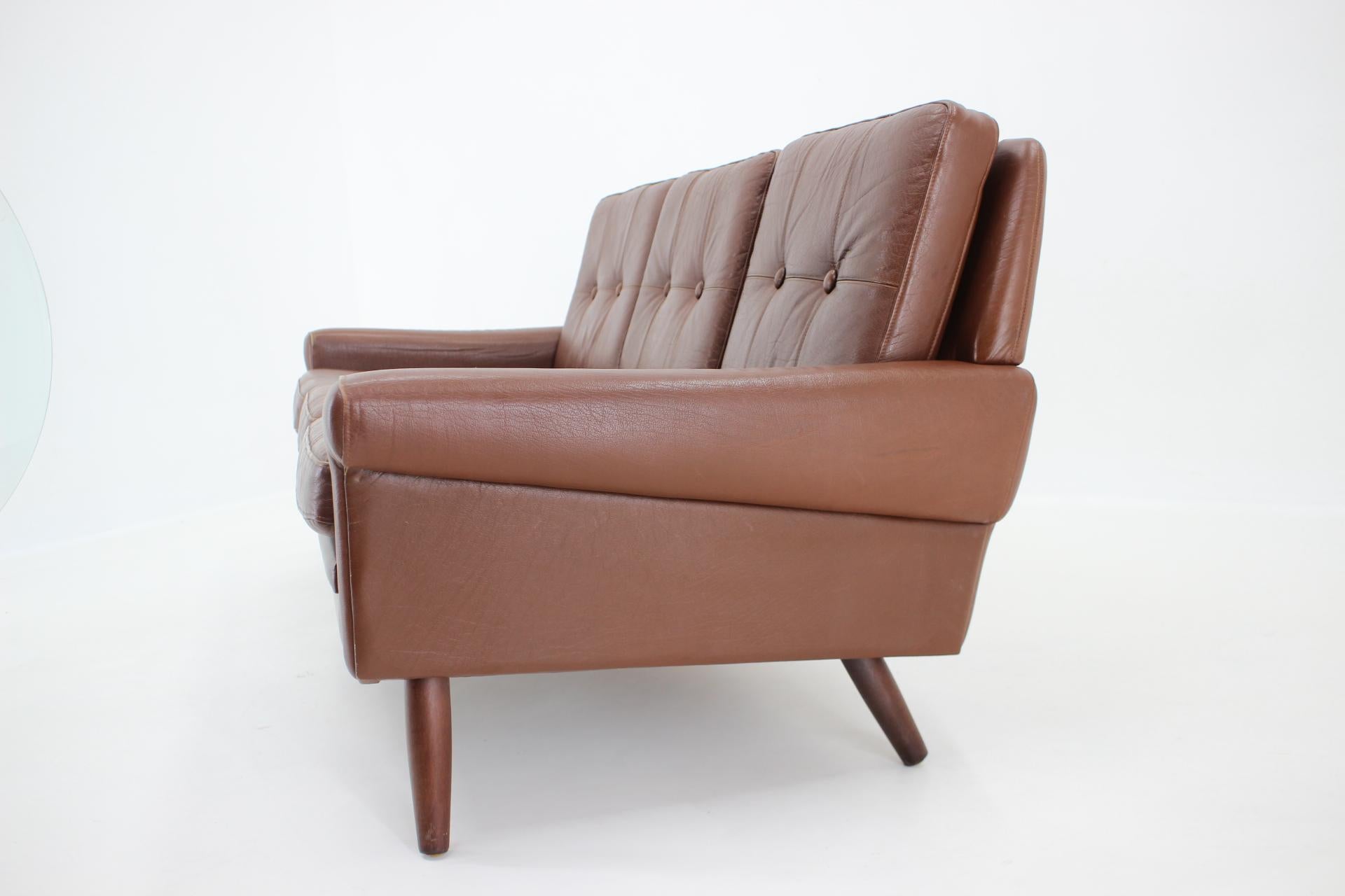 Painted 1960s Svend Skipper Brown Leather 3-Seater Sofa, Denmark