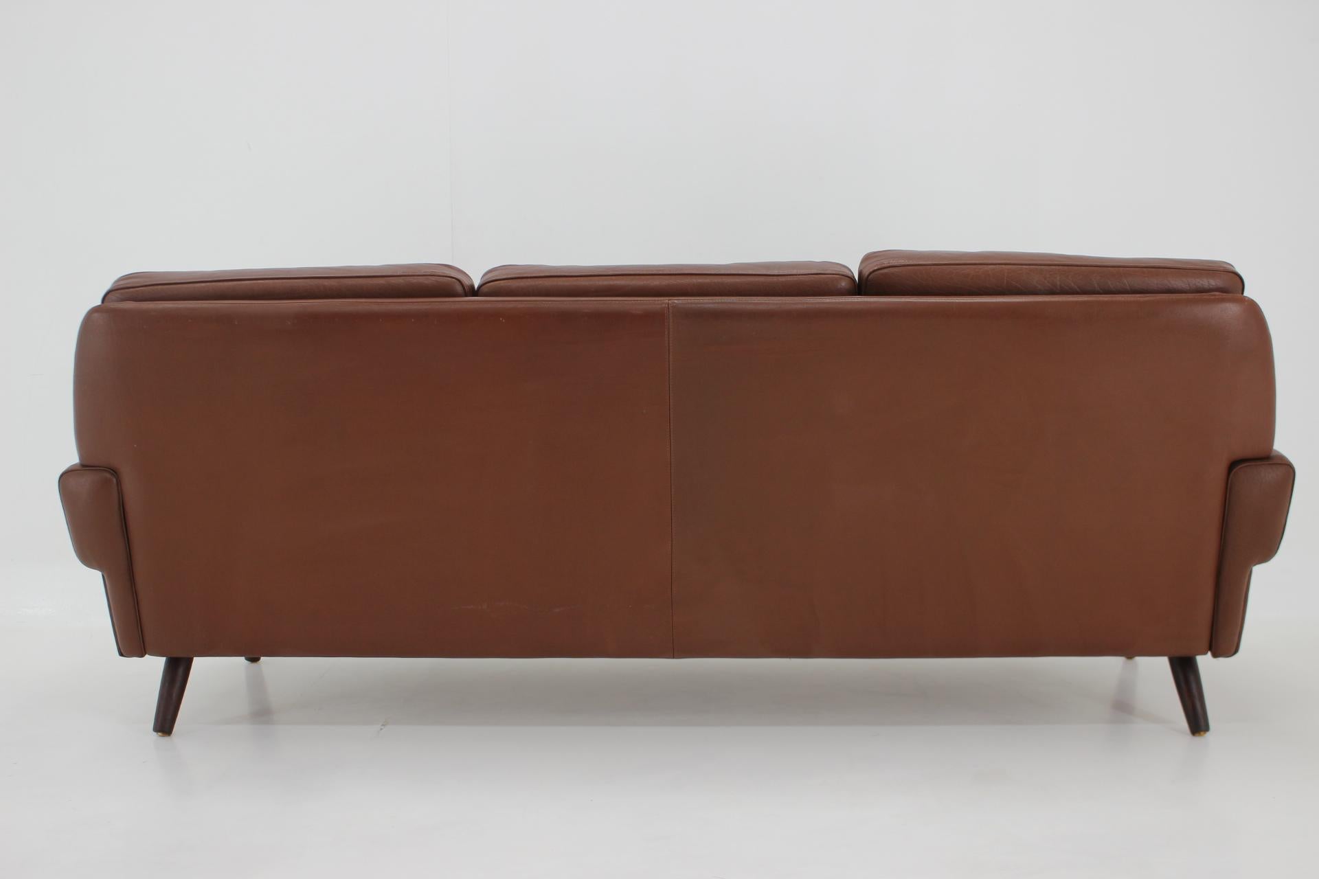 Mid-20th Century 1960s Svend Skipper Brown Leather 3-Seater Sofa, Denmark