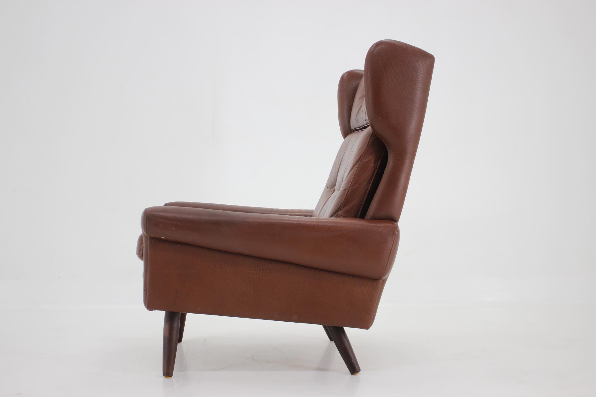 Mid-Century Modern 1960s, Svend Skipper Brown Leather Highback Armchair, Denmark