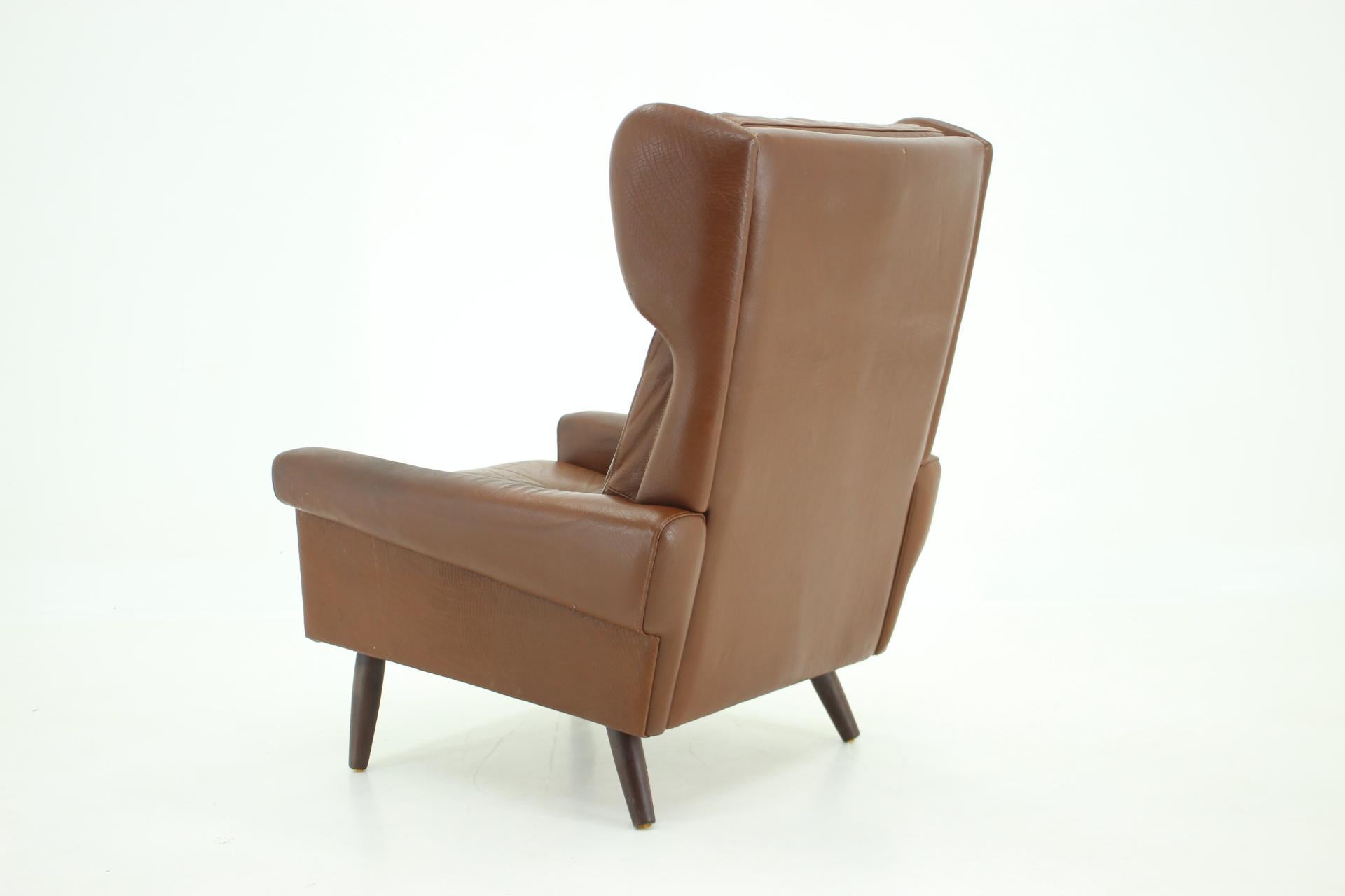 Painted 1960s, Svend Skipper Brown Leather Highback Armchair, Denmark