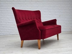 1960s, Swedish 2-seater sofa by Dux Sweden, furniture velour, ash wood legs.