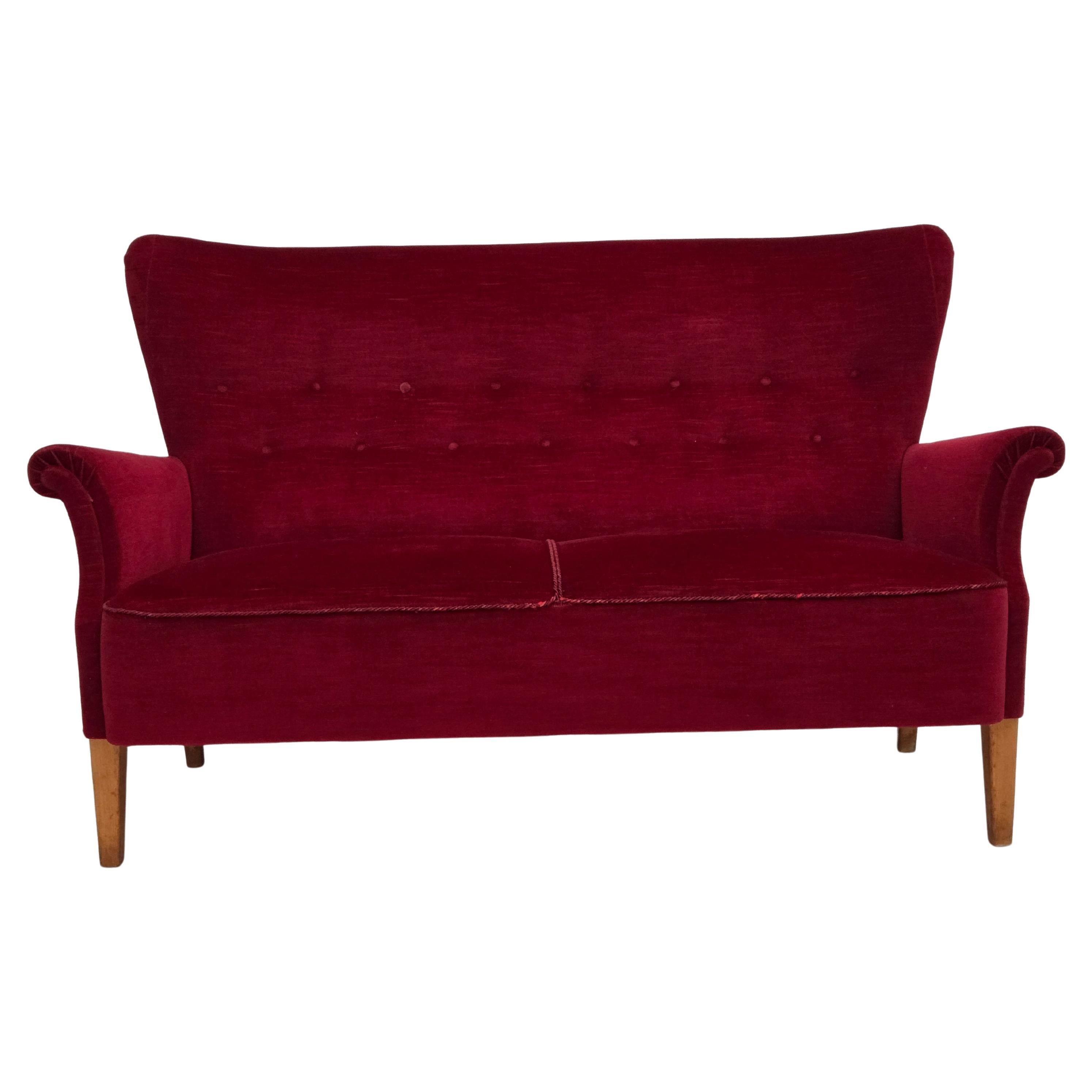 1960s, Swedish 2-seater sofa by Dux Sweden, furniture velour, ash wood legs. For Sale