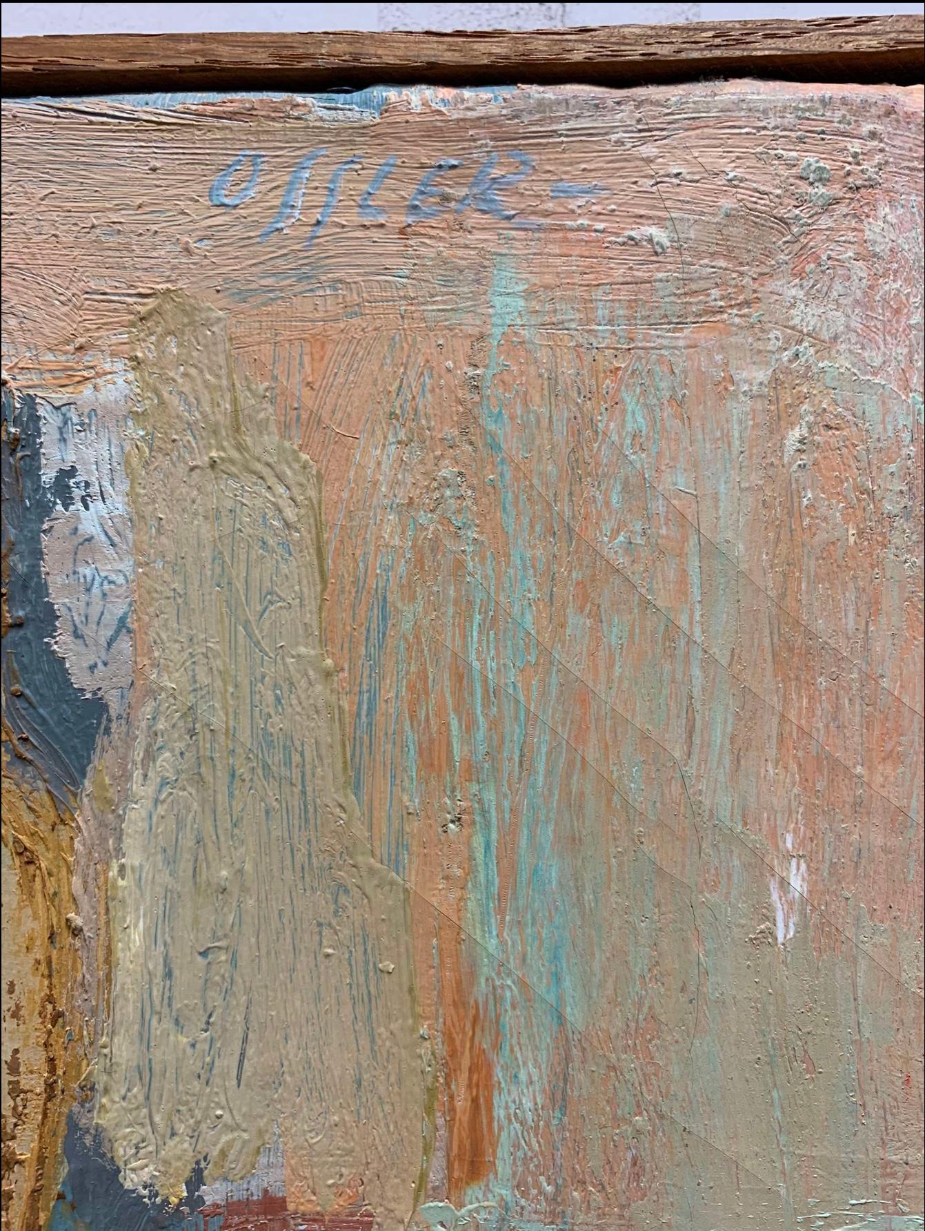 Mid-Century moderno 1960, olio astratto svedese su tela, composizione mista, Bengt Ossler in vendita