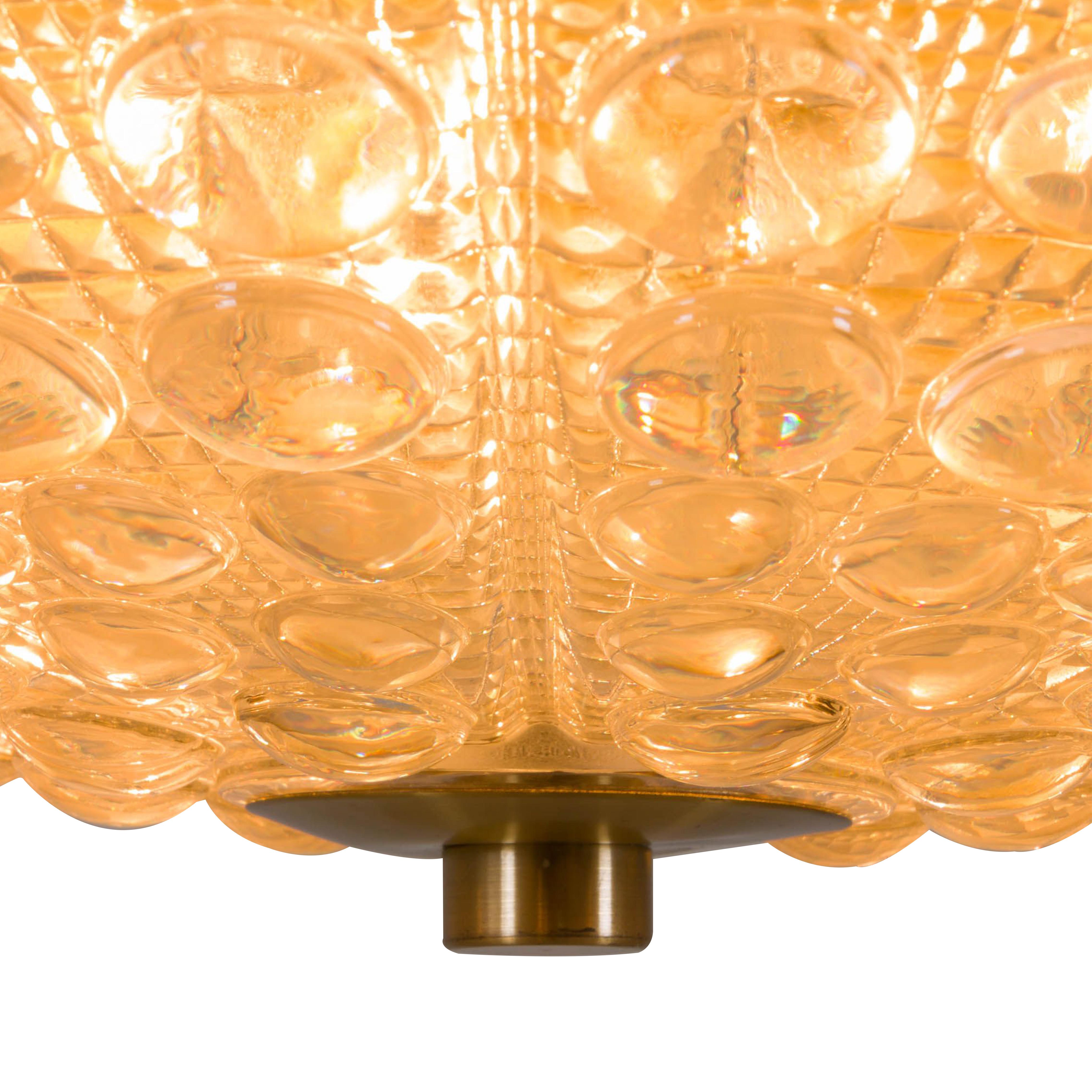 1960s Swedish Brass and Glass Ceiling Pendant Light with Moulded Glass In Good Condition In London, GB