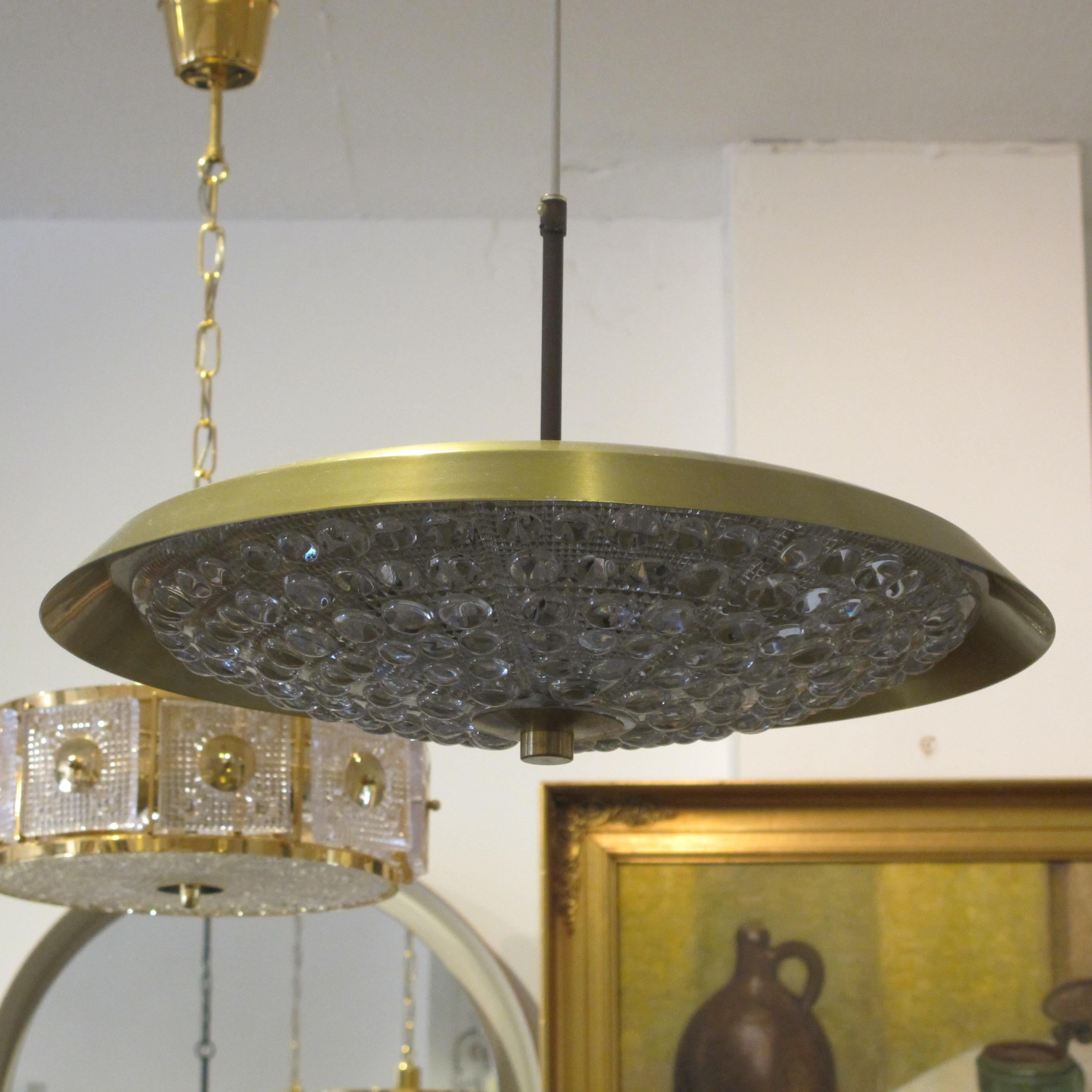 1960s Swedish Brass and Glass Ceiling Pendant Light with Moulded Glass 1