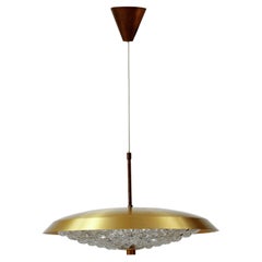 1960s Swedish Brass and Glass Ceiling Pendant Light with Moulded Glass