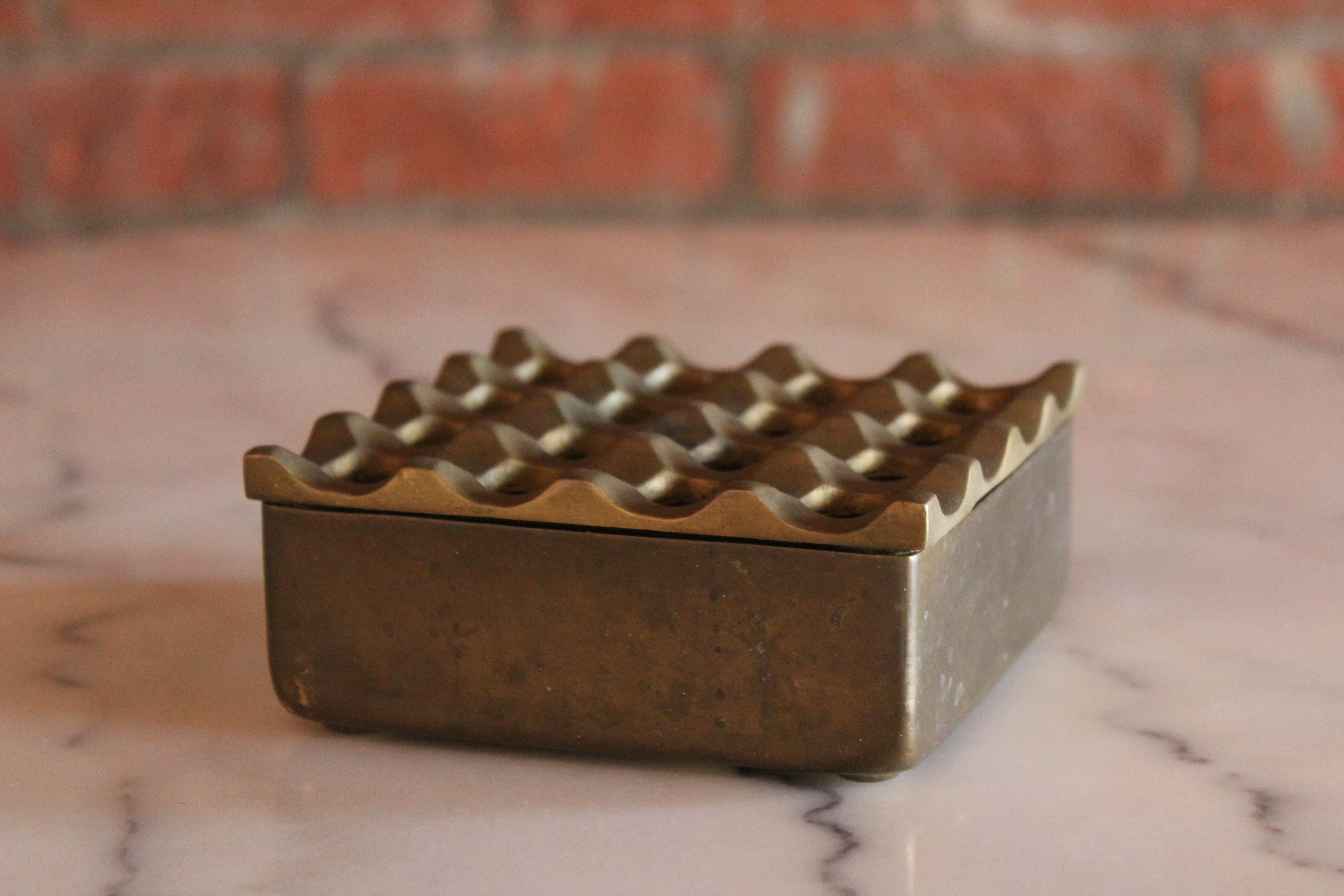 1960s Swedish Brass Ashtray by Holger Bäckström & Bo Ljungberg for Diverse Tin In Good Condition In Los Angeles, CA