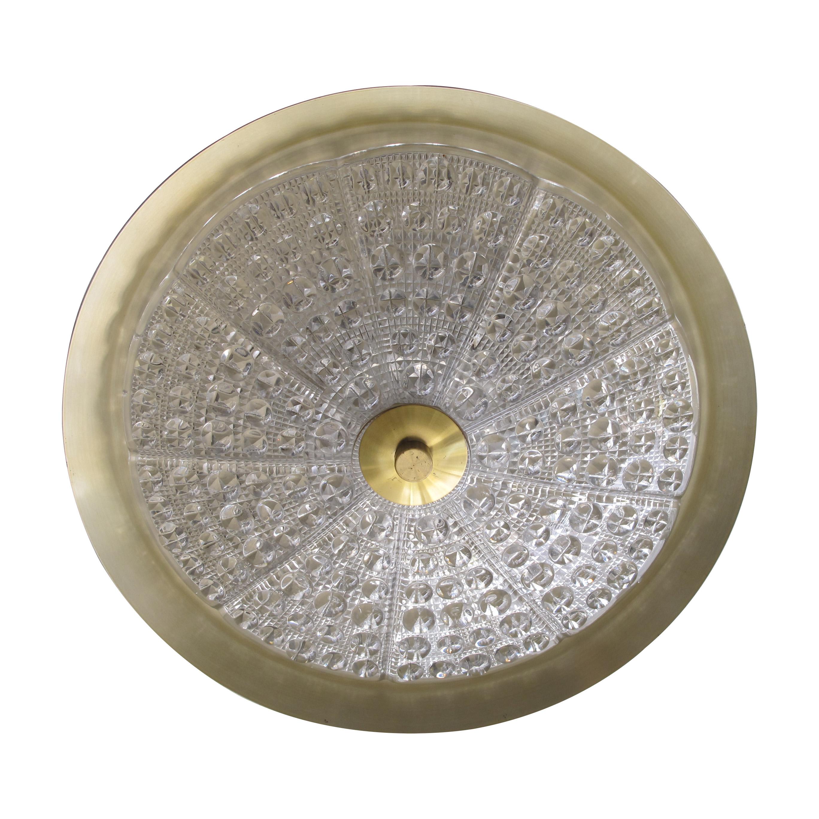1960s Swedish Brass & Glass Ceiling Light by Carl Fagerlund for Orrefors  In Good Condition In London, GB
