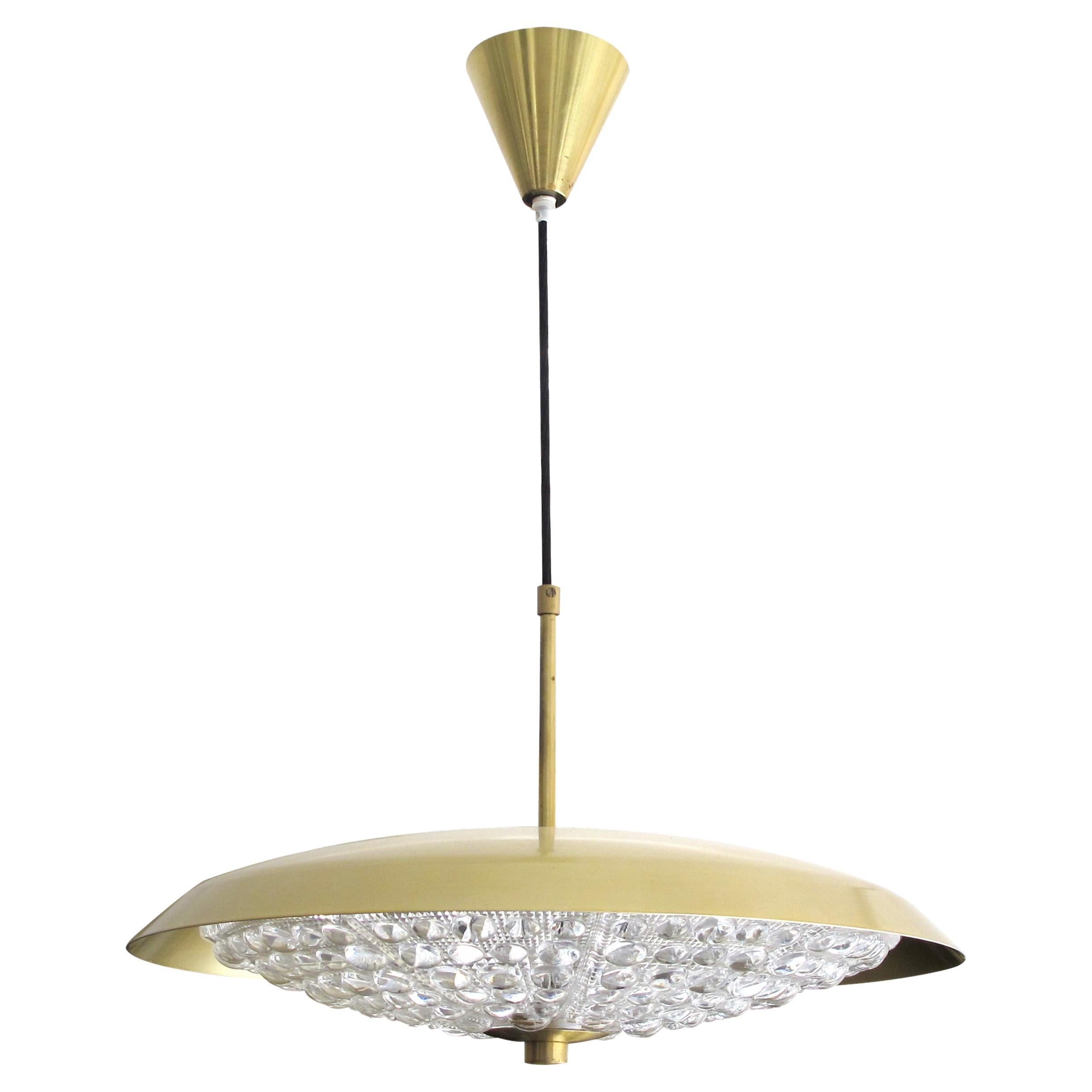 1960s Swedish Brass & Glass Ceiling Light by Carl Fagerlund for Orrefors 
