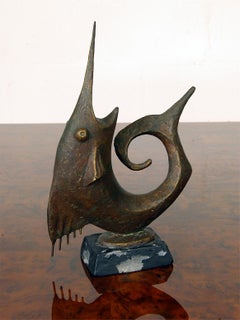 Schwedische Keramik-Bronze-Skulptur „Marlin Thrusting“ von Hjalmar Ekberg, 1960er Jahre