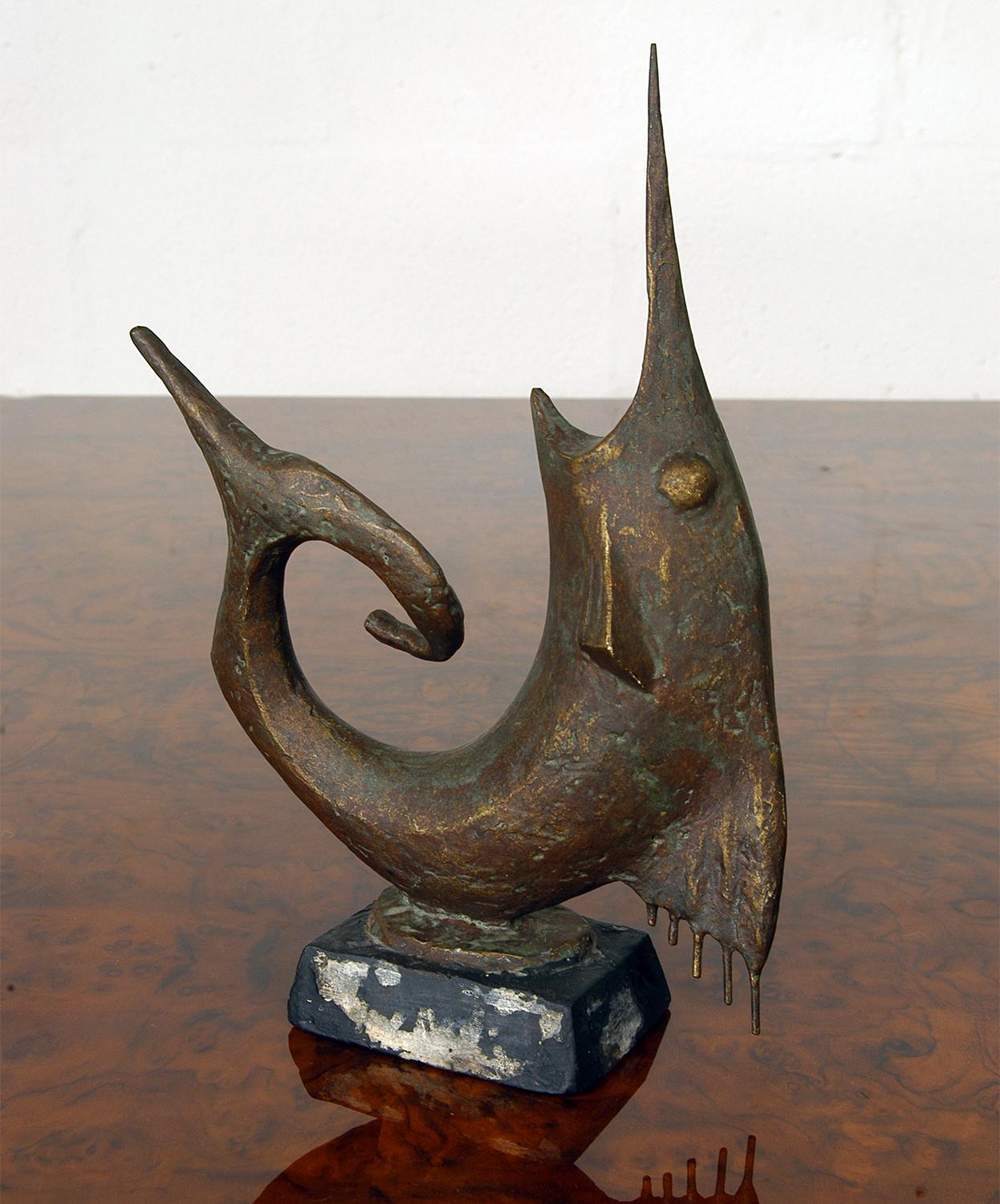 Scandinavian Modern 1960s Swedish Ceramic Bronze Sculpture ‘Marlin Thrusting’ by Hjalmar Ekberg