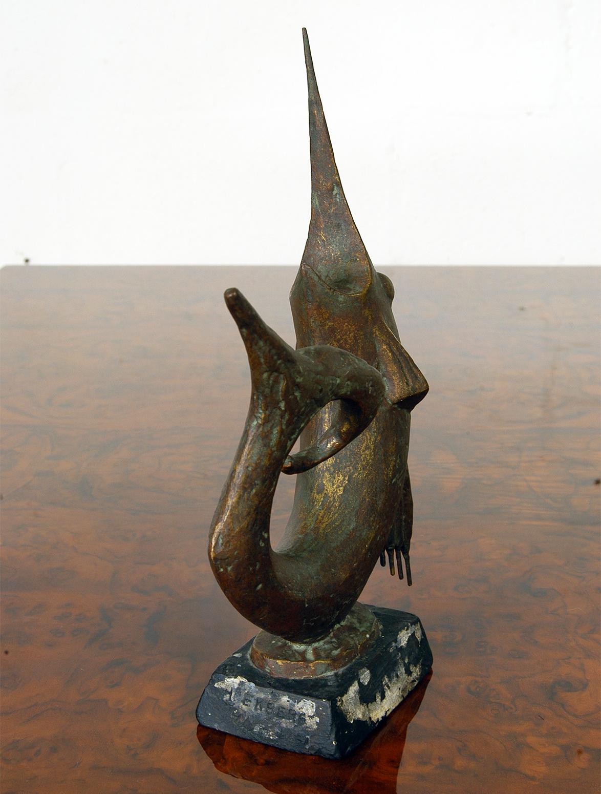 Hand-Painted 1960s Swedish Ceramic Bronze Sculpture ‘Marlin Thrusting’ by Hjalmar Ekberg