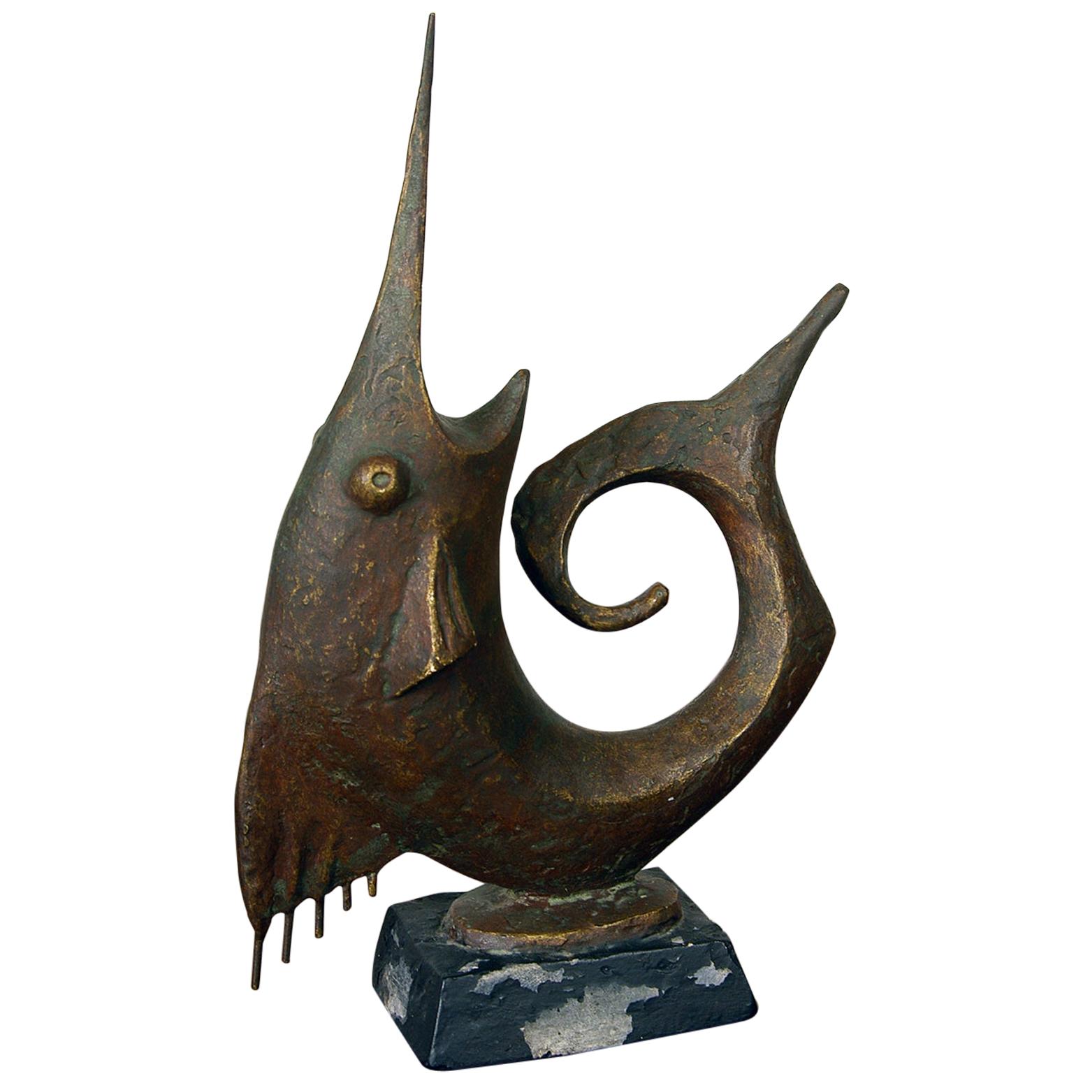 1960s Swedish Ceramic Bronze Sculpture ‘Marlin Thrusting’ by Hjalmar Ekberg