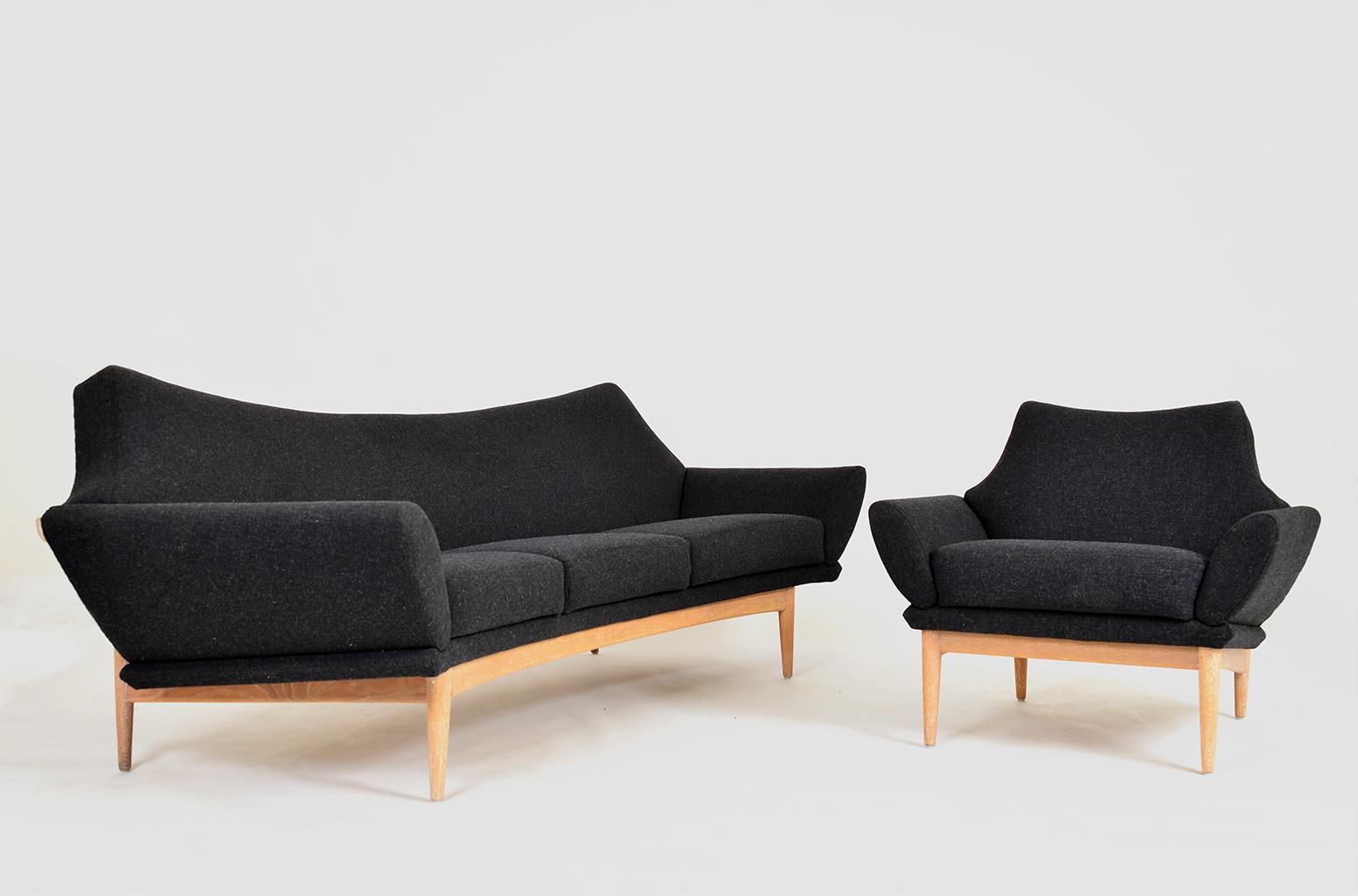 Limed 1960s Swedish Curved Sofa & Chair Johannes Andersen Trensums Mid-Century Modern For Sale