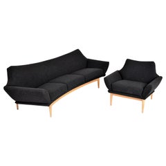 Schwedisches geschwungenes Sofa & Stuhl Johannes Andersen Trensums Mid-Century Modern, 1960er Jahre
