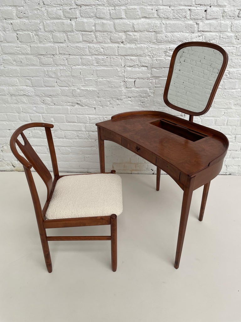 Mid-Century Modern 1960's Swedish Design by Carl Malmsten Brigitta Dressing Table and Chair For Sale