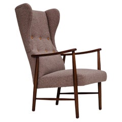 Used 1960s, Swedish Design, Refurbished High-Back Armchair, Furniture Wool