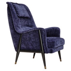 1960s, Swedish Design, Refurbished High-Back Armchair, Vintage Velour