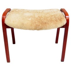 1960s Swedish Lamino Footstool Ottoman In Sheepskin By Yngve Ekstrom For Swedese