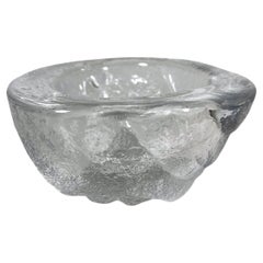 1960s Modern Heavy Art Glass Bowl Thick Rim Textured Ice Block 