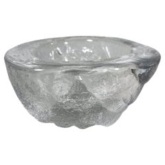 1960s Modern Heavy Art Glass Bowl Thick Rim Textured Ice Block