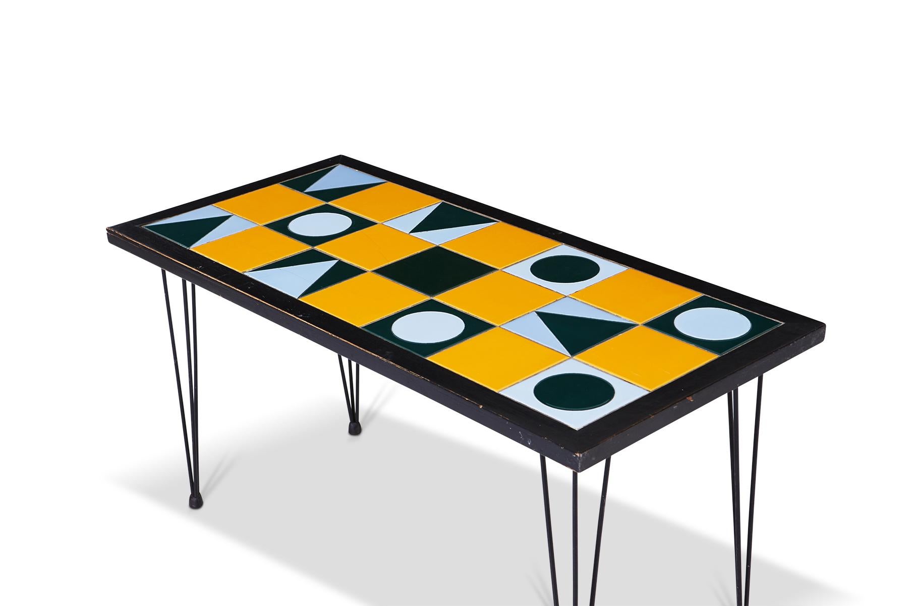 Mid-Century Modern 1960s Swedish Modern Geometric Tile Top Coffee Table For Sale