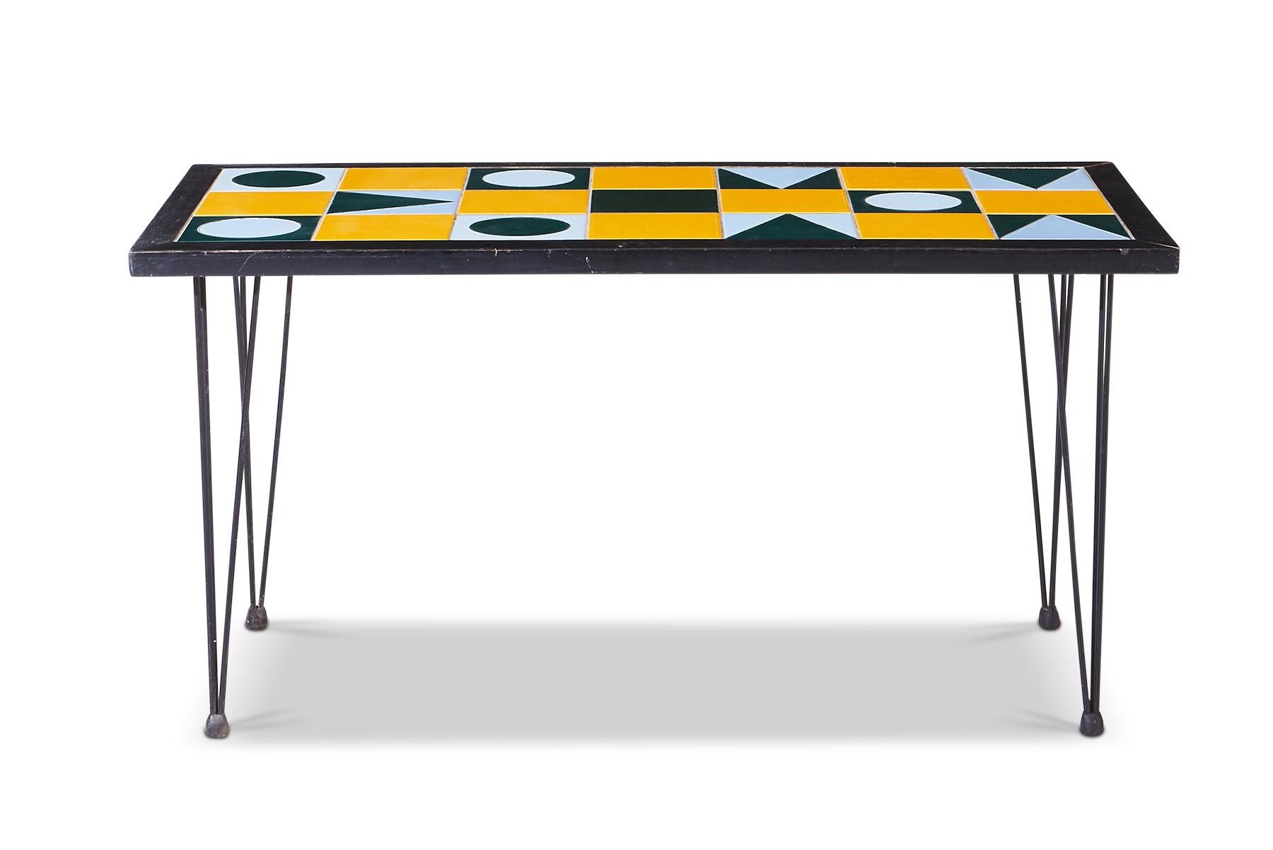 1960s Swedish Modern Geometric Tile Top Coffee Table In Good Condition For Sale In Berkeley, CA